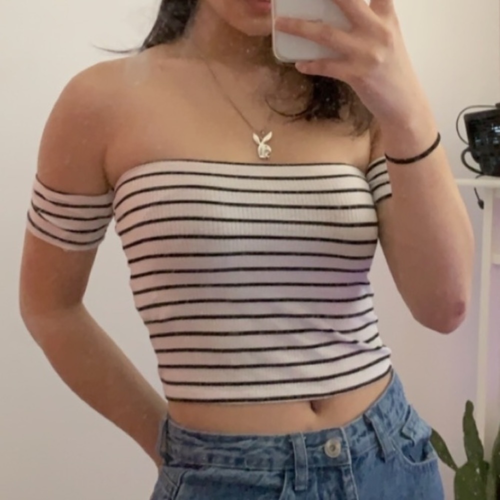off the shoulder tight striped top